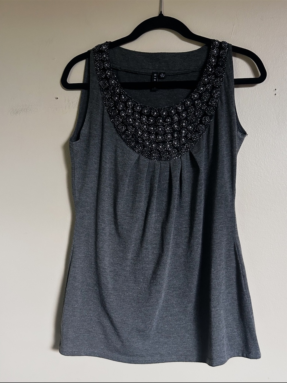 Sioni Gray Embellished Beaded Pearl Sleeveless Top Size L